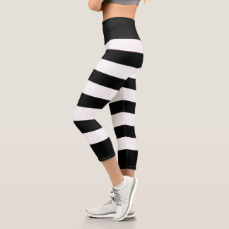 Leggings Capri Cuidada Trendy Black And White Stripes Capri