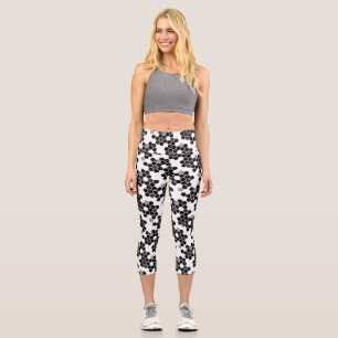 Leggings Capri Cuidados patrones de datos hexásicos blancos negro