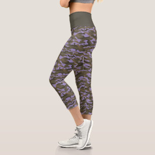 Leggings Capri Curso de camuflaje gris y violeta de camo