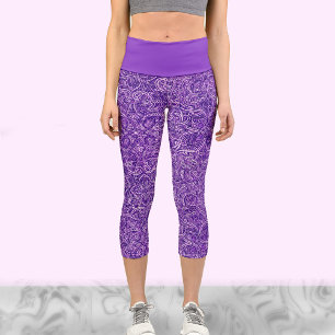Leggings Capri Cursos de yoga de moda en color morado y blanco