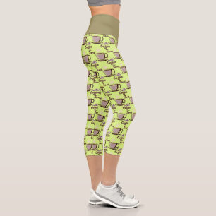 Leggings Capri Curte Divertido Café Tiempo Mugs Patrón Yoga Ejerc