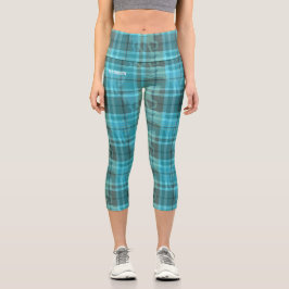 Leggings Capri Custom preppy aqua blue turquoise horse tartan 