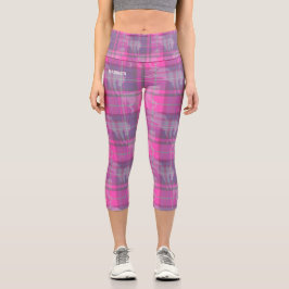 Leggings Capri Custom preppy pink purple horse tartan 