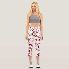 Leggings Capri Custom Red and White Note Pattern