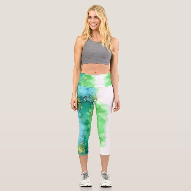 Leggings Capri Customizable Aqua Blue Green High Waisted Capris (Anverso)