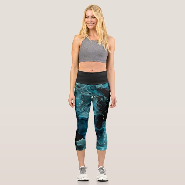 Leggings Capri Customizable Black and Blue High Waisted Capris (Anverso)