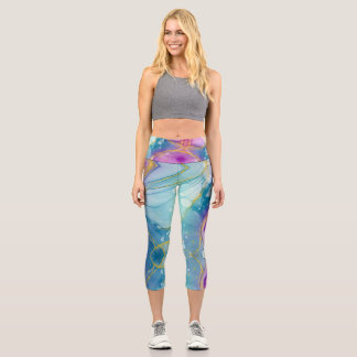 Leggings Capri Customizable Blue Purple Gold High Waisted Capris