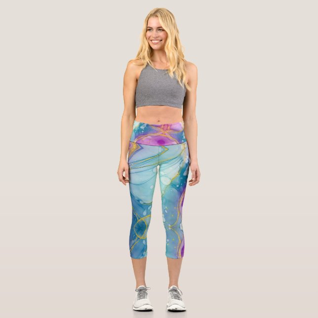 Leggings Capri Customizable Blue Purple Gold High Waisted Capris (Anverso)