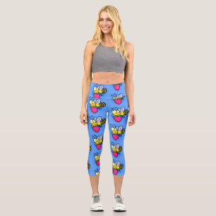 Leggings Capri Cute abeja divertida con ilustración de dibujos an