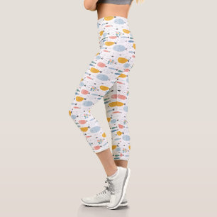 Leggings Capri Cute Doodle School of Fish Pattern