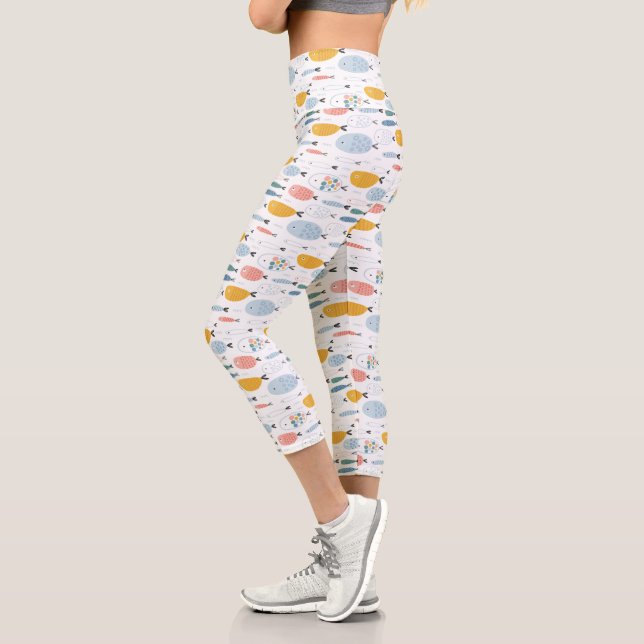 Leggings Capri Cute Doodle School of Fish Pattern (Izquierda)