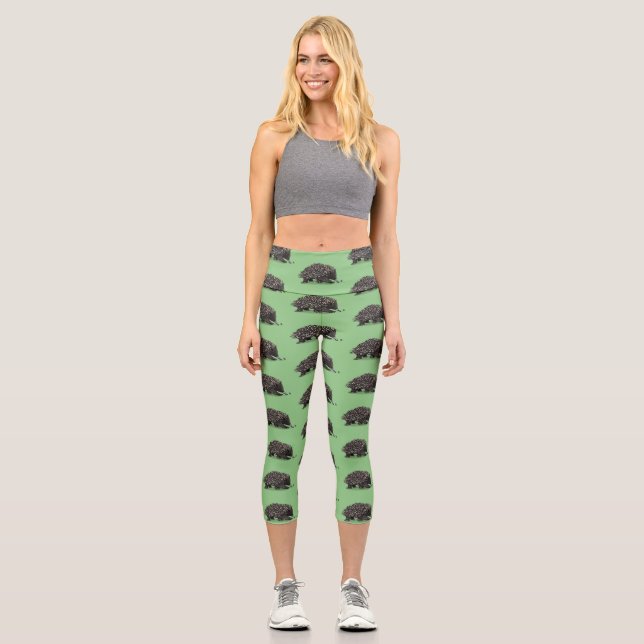 Leggings Capri Cute echidna con ilustracion de personalizado de a (Anverso)