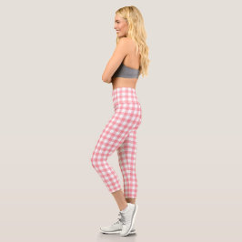 Leggings Capri Cute moderna Girly White Pink Gingham Plaid