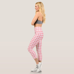 Leggings Capri Cute moderna Girly White Pink Gingham Plaid
