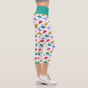 Leggings Capri Cute paraguas Rainy Day Pattern Verde azulado ejer