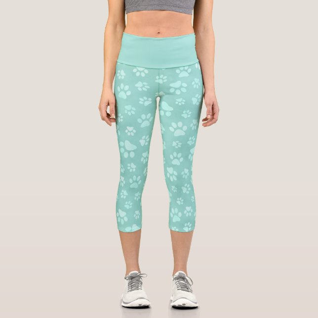 Leggings Capri Cute Paws Pattern Mint (Anverso)