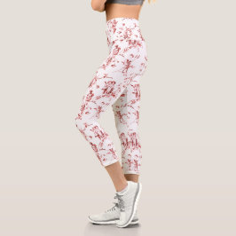 Leggings Capri Cute Vintage Cherub Cupido Angels Flores Tela Roja
