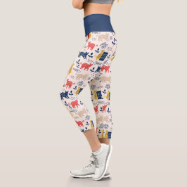 Leggings Capri Cuto colorido Gato Floral Botánico