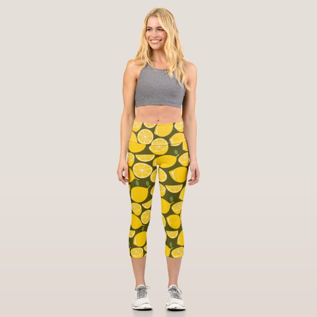 Leggings Capri Cuto de diversión moderno amarillo limón (Anverso)