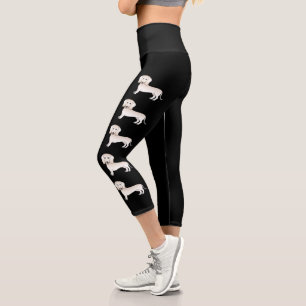 Leggings Capri Dachshund Cartoon Dogs de pelaje liso crema inglés