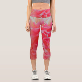 Leggings Capri Dahlia decorativa elegante de coral y rosa