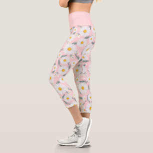 Leggings Capri Daisía Floral Blanca Y Rosa