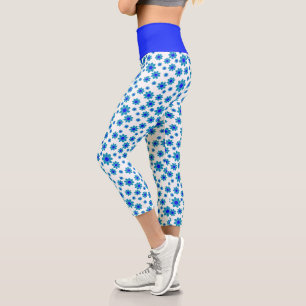 Leggings Capri Daisies azules   Patrón de margarita de repetición
