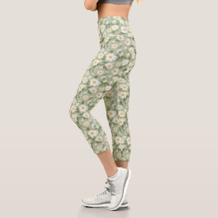 Leggings Capri Daisies Blancos Sobre El Verde Masaje