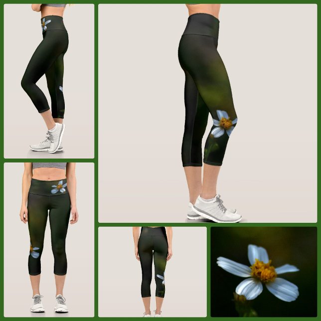Leggings Capri Daisies sobre la flor verde oscura (Subido por el creador)
