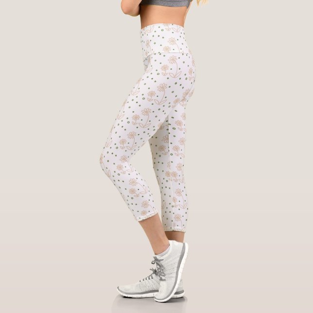 Leggings Capri Daisies y puntos 2 - Blanco, arena y verde pálido (Izquierda)