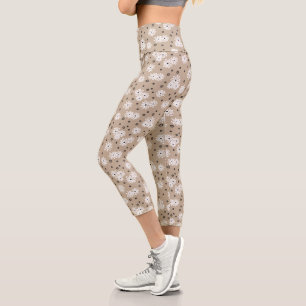 Leggings Capri Daisies y puntos - Taupe, negro y blanco