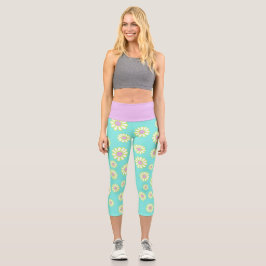 Leggings Capri Daisy Simple Aqua