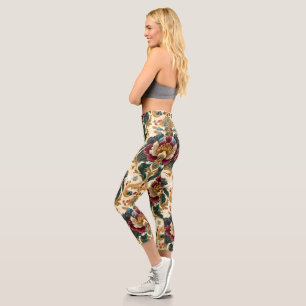 Leggings Capri Damascado Floral Victoriano Ornamentado en Verde T