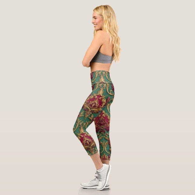 Leggings Capri Damasco barroco de Borgoña esmeralda (Izquierda)