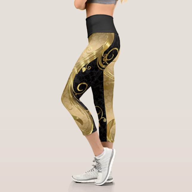 Leggings Capri Damasco de oro y negro (Izquierda)