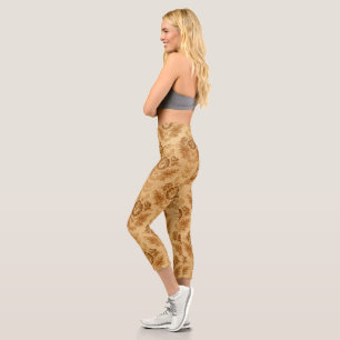 Leggings Capri Damasco Floral de Oro Suave