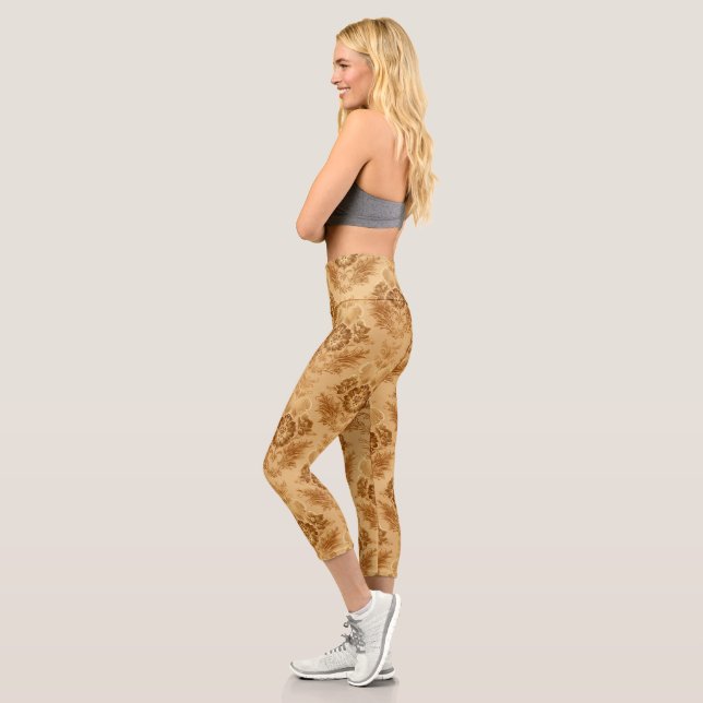 Leggings Capri Damasco Floral de Oro Suave (Izquierda)