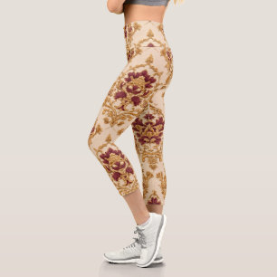 Leggings Capri Damasco Floral Dorado Marfil