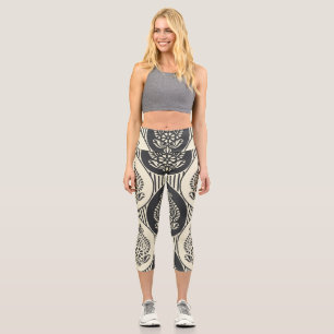 Leggings Capri Damasco tradicional asiático, patrón sin soldadura
