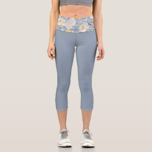 Leggings Capri de cintura floral azul oscuro con e
