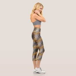 Leggings Capri Decorativas, Lujosas, Brillantes, Negras, Doradas,