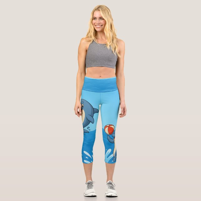 Leggings Capri Delfín Personalizado con bola de playa (Anverso)