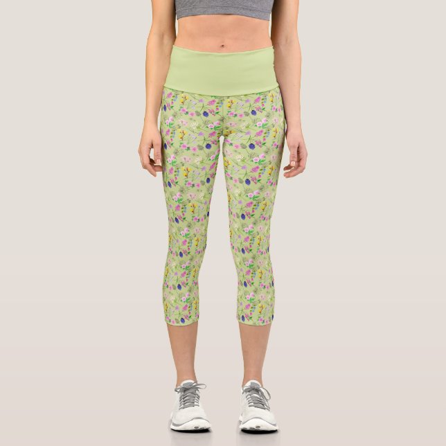 Leggings Capri Delicada huella de flores silvestres en acuarela s (Anverso)