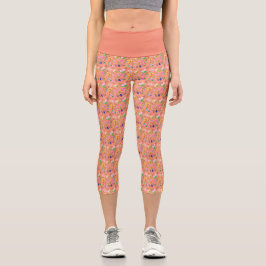 Leggings Capri Delicada huella de flores silvestres en naranja