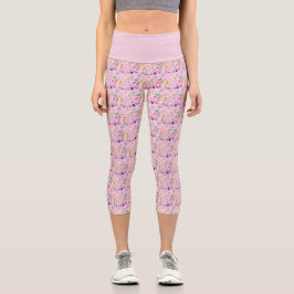 Leggings Capri Delicada huella de flores silvestres en rosa claro
