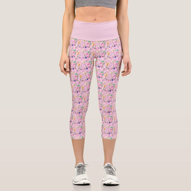 Leggings Capri Delicada huella de flores silvestres en rosa claro (Anverso)