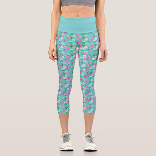 Leggings Capri Delicada huella de flores silvestres en turquesa
