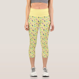 Leggings Capri Delicado estampado de flores silvestres en acuarel