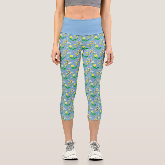 Leggings Capri Delicado estampado de flores silvestres en acuarel (Anverso)