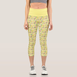 Leggings Capri Delicado estampado de flores silvestres en amarill